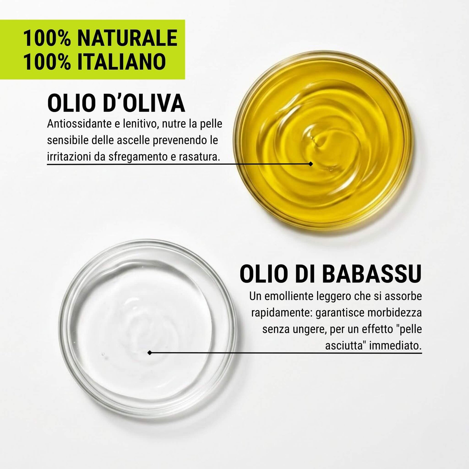 Ingredienti crema Dryze: Olio d'Oliva antiossidante e Olio di Babassu emolliente per pelle sensibile