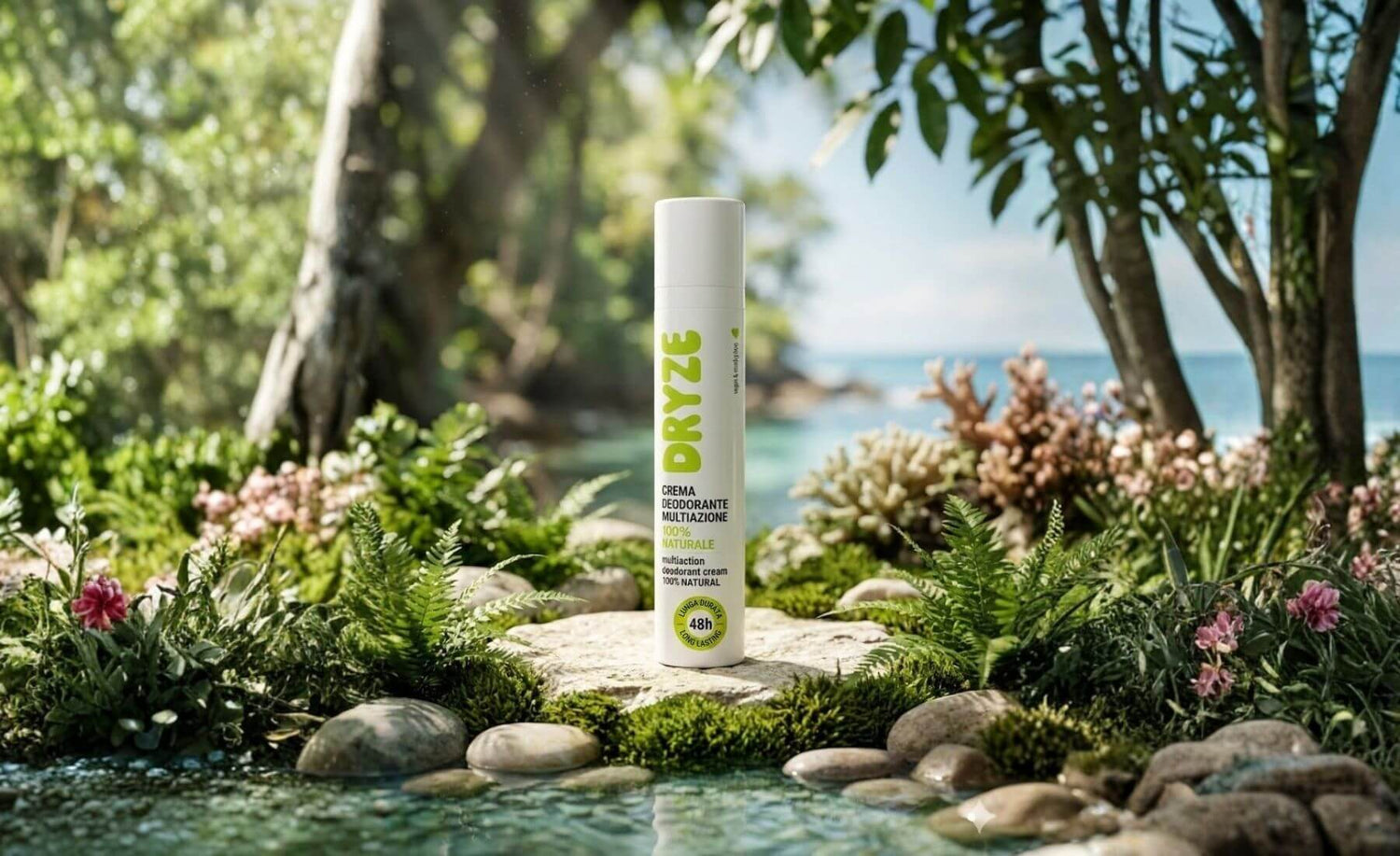 Dryze impegno per l'ambiente deodorante naturale e sostenibile immerso nella natura