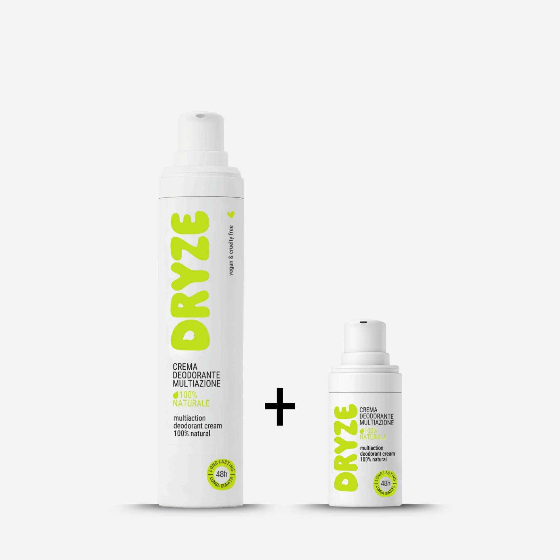 Pack DRYZE: tecnologia airless flaconi 50mL e 15mL deodorante naturale